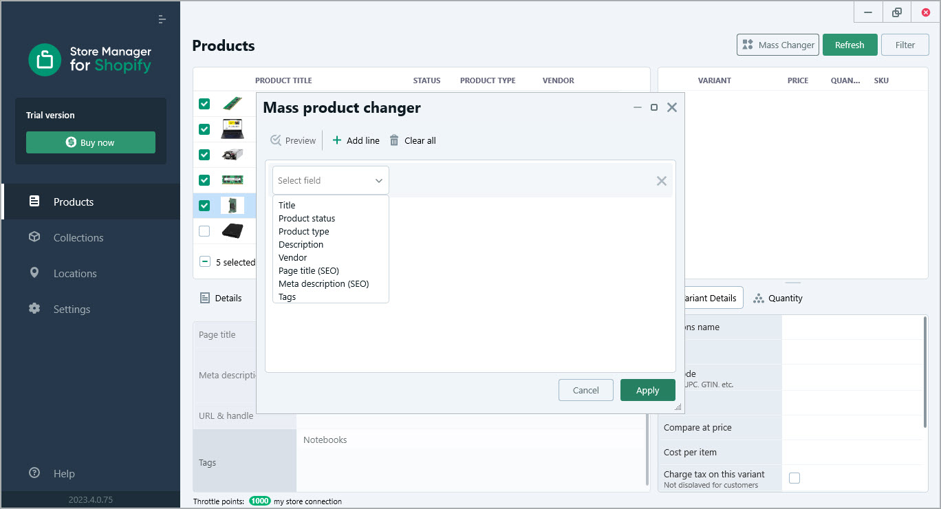 Shopify store manager mass product changer 1
