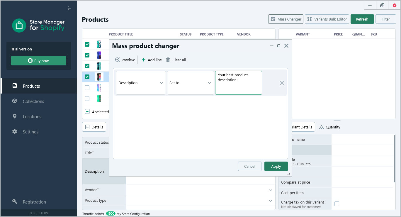 Set Shopify Product Description Massively, Select products to update