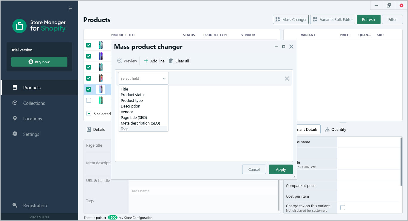 Select products to update tags in bulk with Store Manager for Shopify