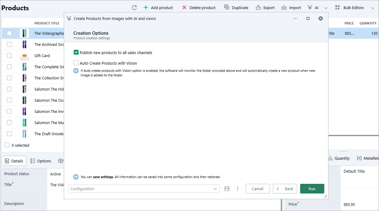 Shopify Product Creation Options with ChatGPT Vision Tool