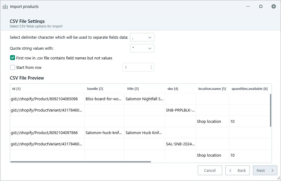 Delimiters at the Step of Shopify Product Inventory Import