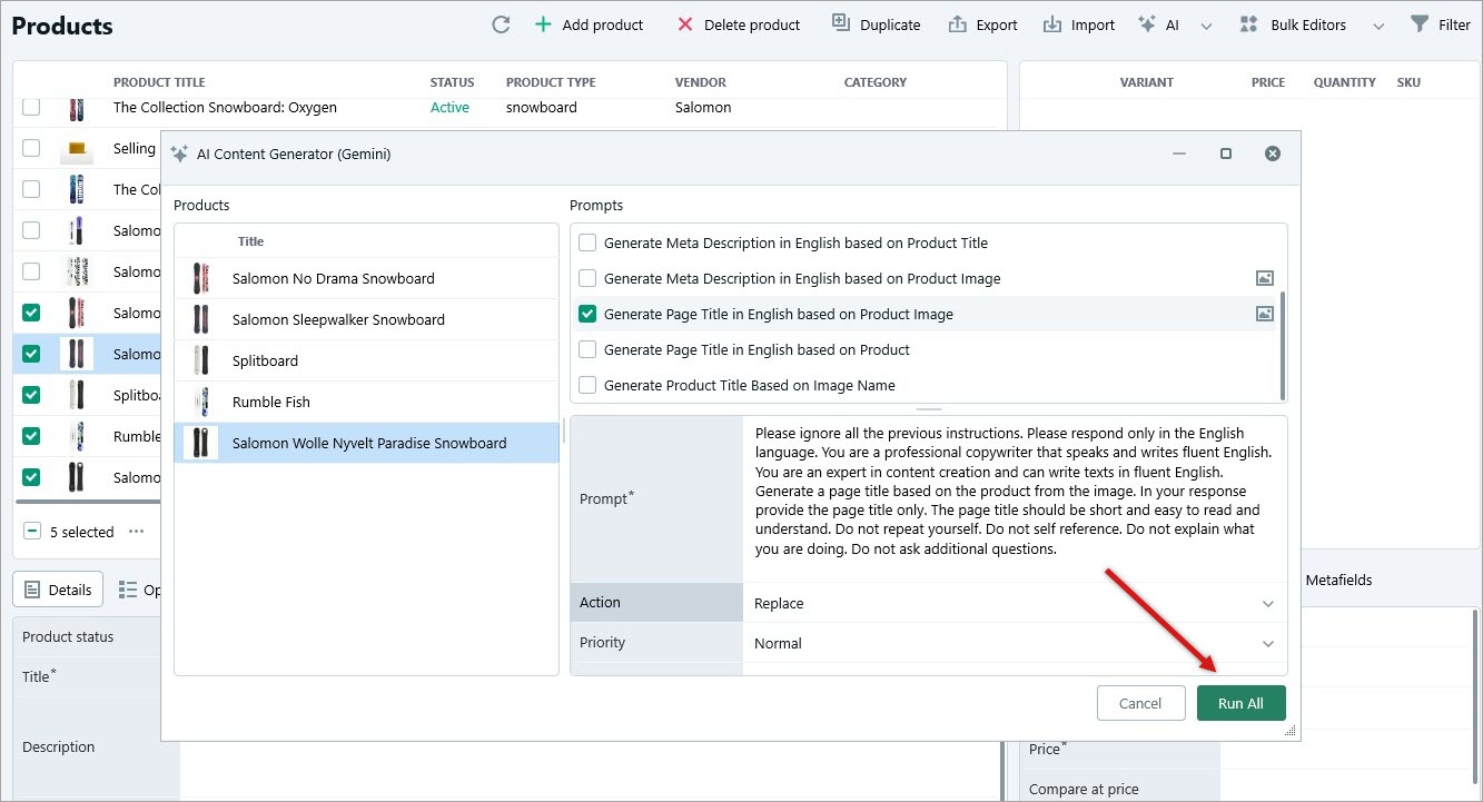 Generation of Page Titles Based on Images with Gemini for Shopify Products