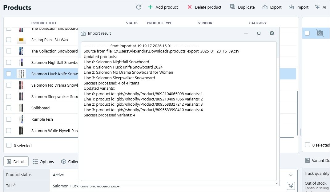 Shopify Inventory Import Result