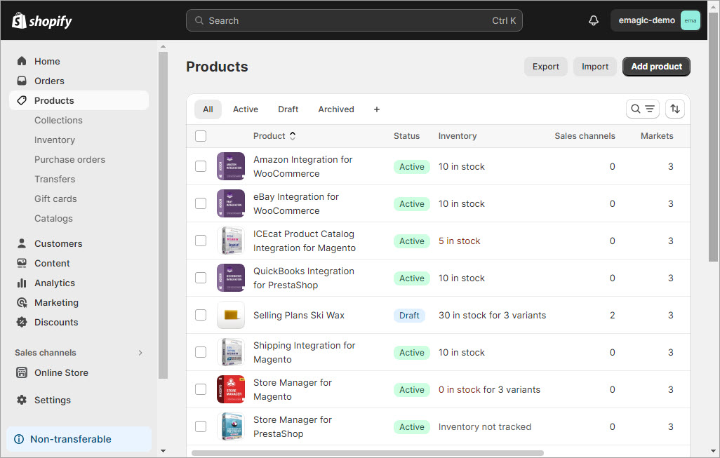 Newly Imported Products via Shopify Store Manager in the Admin