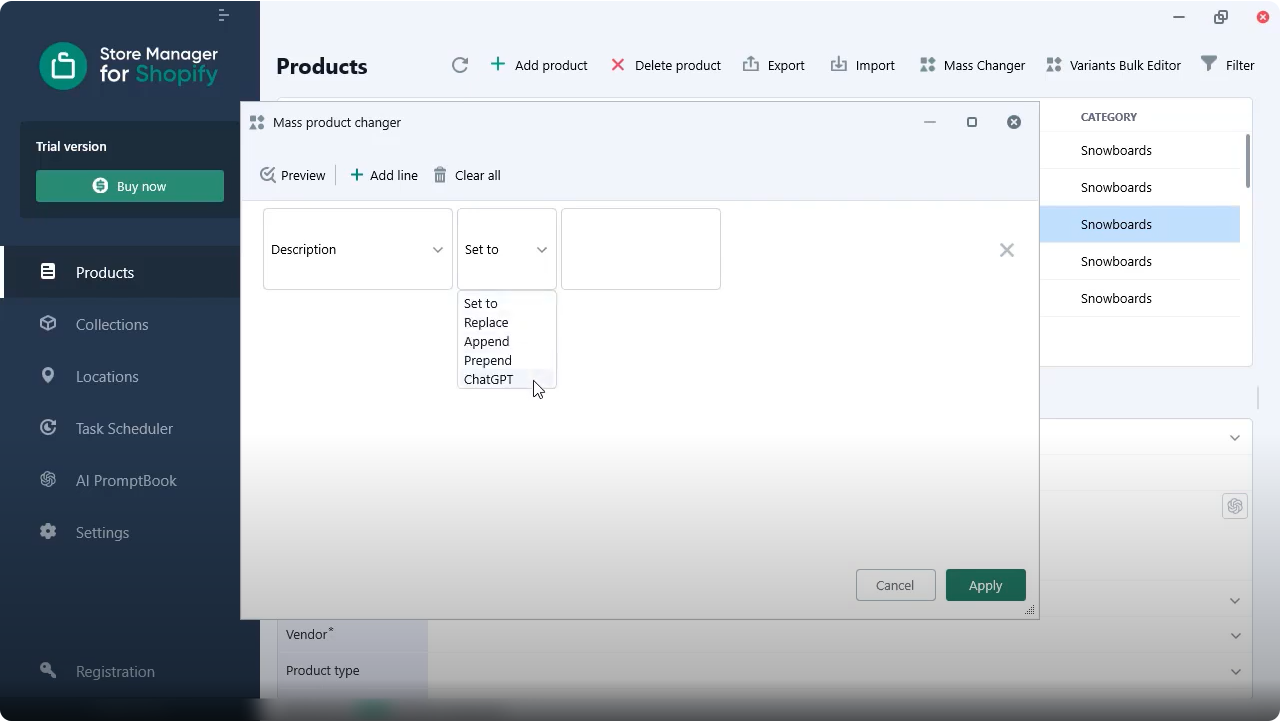 Choose ChatGPT as the content generator for your selected products