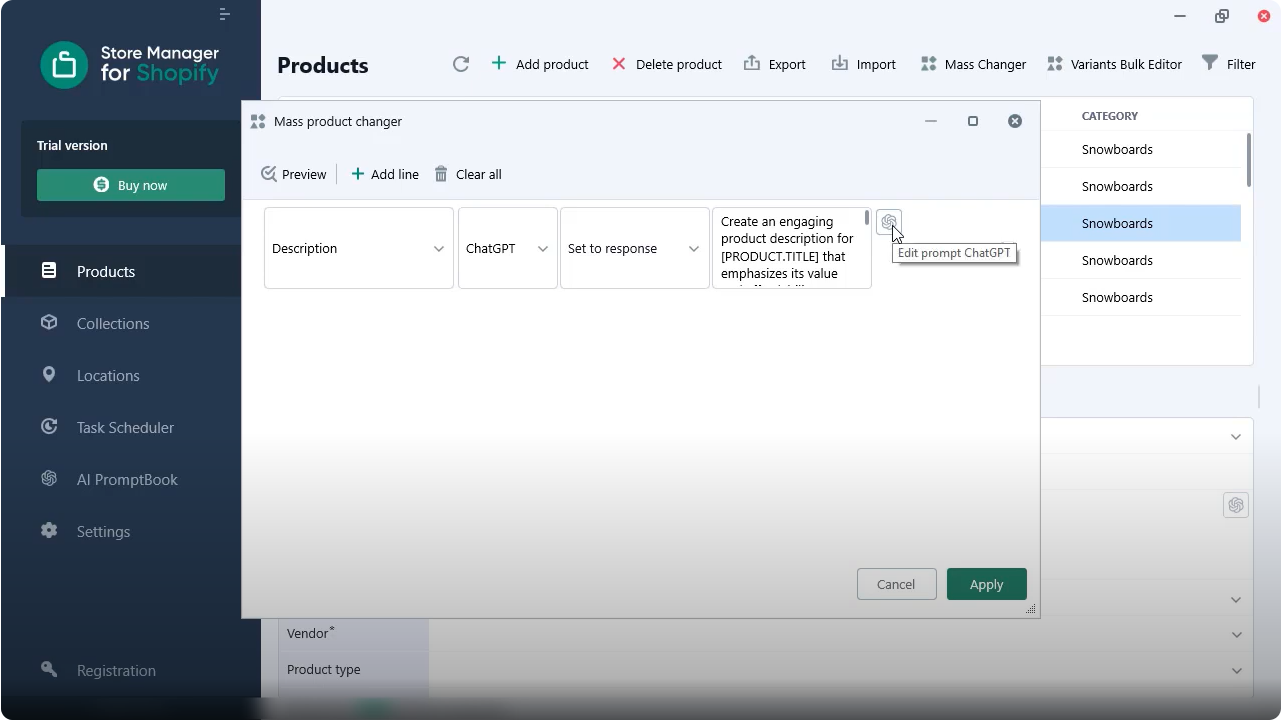 Go to prompt editing. Store Manager for Shopify ChatGPT