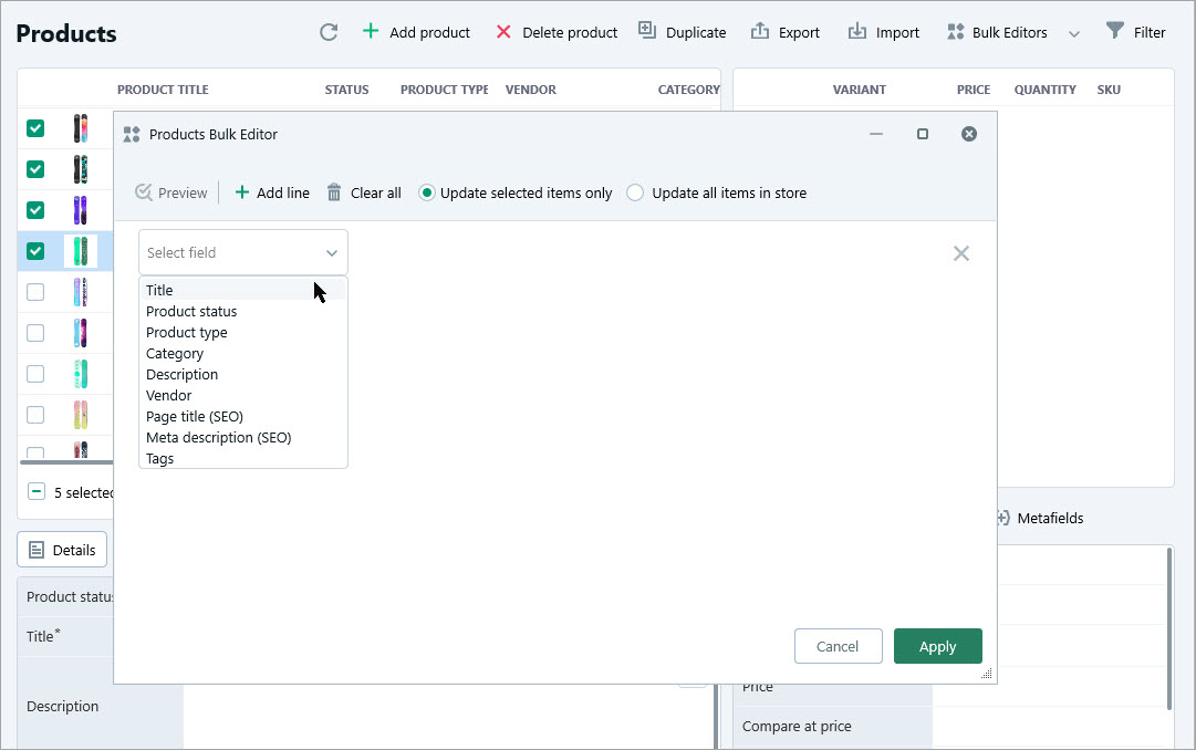 Title Field in Bulk Editor for Prepending Text to Shopify Product Names Title Field in Bulk Editor for Prepending Text to Shopify Product Names