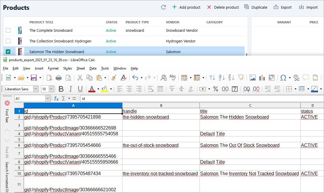 CSV File with Exported Shopify Products CSV File with Exported Shopify Products