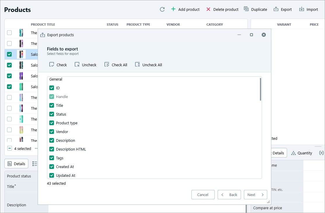 Product Fields Selection for Shopify Catalog Export Product Fields Selection for Shopify Catalog Export