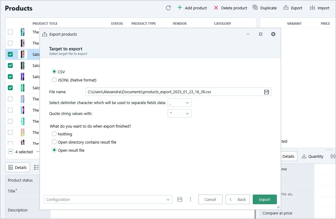 Shopify Product Export Options in Store Manager Shopify Product Export Options in Store Manager