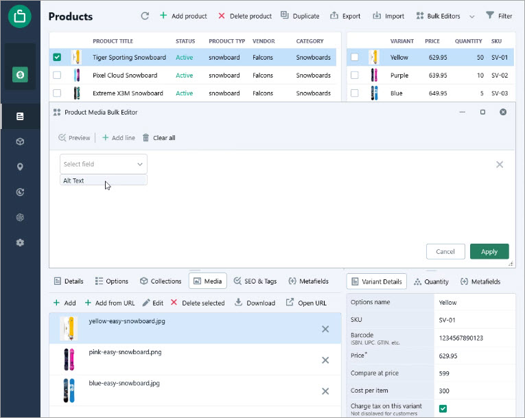 Alt Text Field in Product Media Bulk Editor in Shopify Store Manager Alt Text Field in Product Media Bulk Editor in Shopify Store Manager