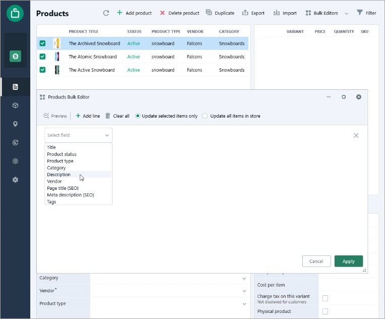 Description Field in Shopify Products Bulk Editor