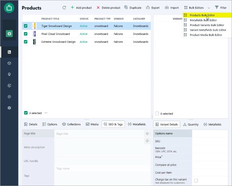 Products Bulk Editor for Shopify Page Title Generation