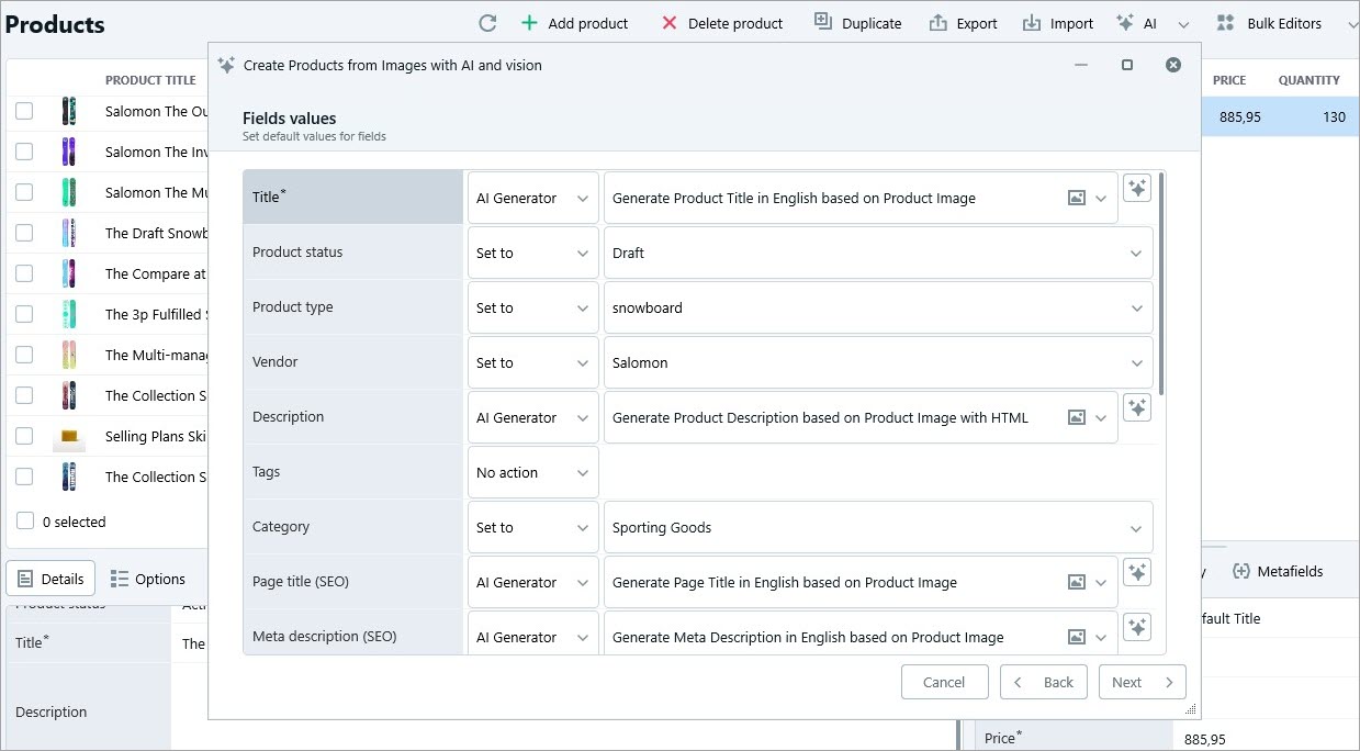 Field Values for Shopify Product Creation from Images with ChatGPT