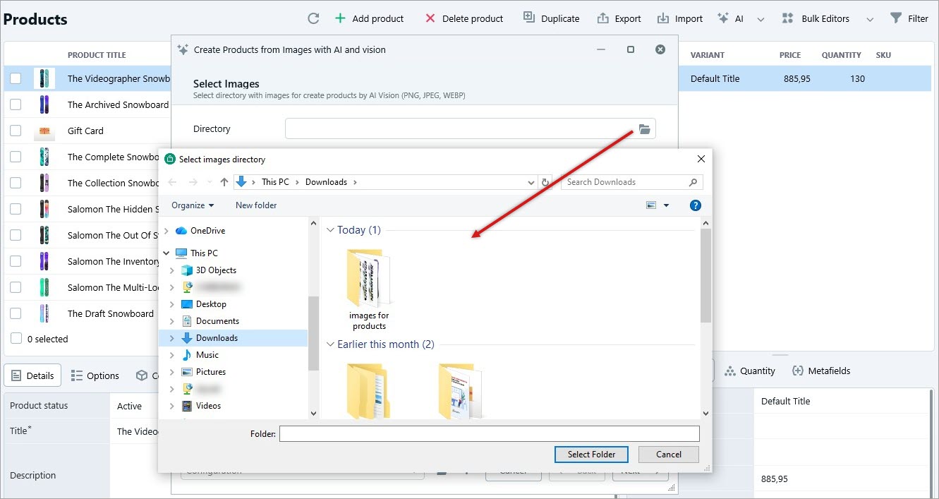 Folder with Images for Creating Shopify Products with ChatGPT