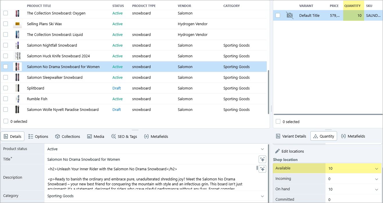 Imported Shopify Inventory via Store Manager