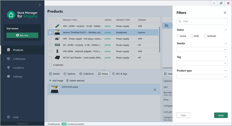 Shopify store manager advanced product filter
